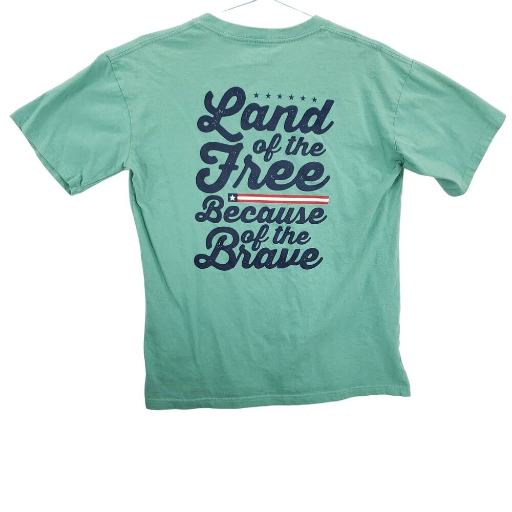 Royce‎ Brand T Shirt Mens Small Teal Land Of The Free USA Graphic Short Sleeve
